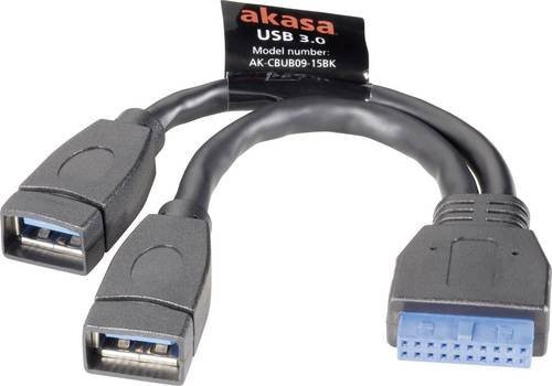 Akasa USB 3.2 Gen1 Kabel mit 19-poligem Pfostenstecker und USB-A Buchse, Schwarz, 0,15 m - Bild 1