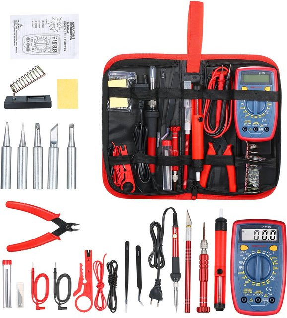 Kkmoon Lötkolben-Set mit 60 W, 220 V, Digital-Multimeter und Lötspitzen in Rot und Multicolour - Bild 1