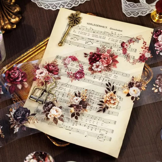 Leaffei Vintage-Klebeband mit Blumenmuster, selbstklebendes PET-Dekorband für Sammelalben und Bastelarbeiten, Farbe: Multicolour, Breite: 50 mm, Länge: 2 m - Bild 1