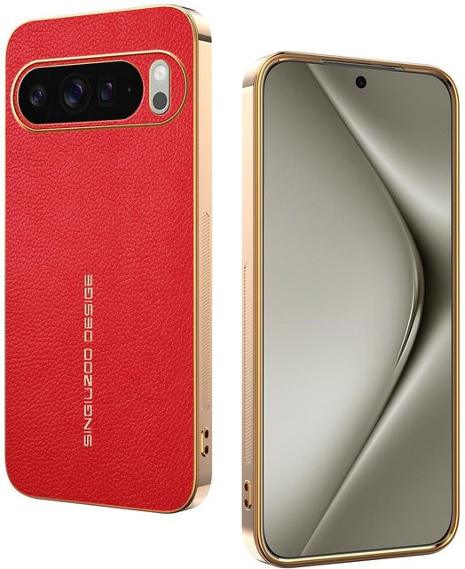 Schutzhülle aus Lychee-Leder mit Galvanik-Rahmen für Google Pixel 9, 8, 7 und 6 Pro XL in Rot - Bild 1