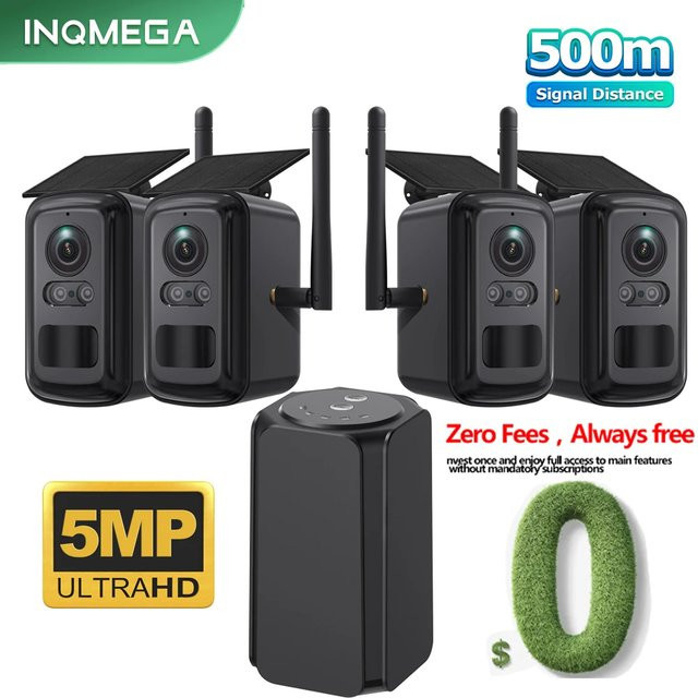 INQMEGA 5MP WLAN-Solarkamera-Set für den Außenbereich in Schwarz mit Sirenenalarm, humanoider Erkennung und Zwei-Wege-Audio - Bild 1