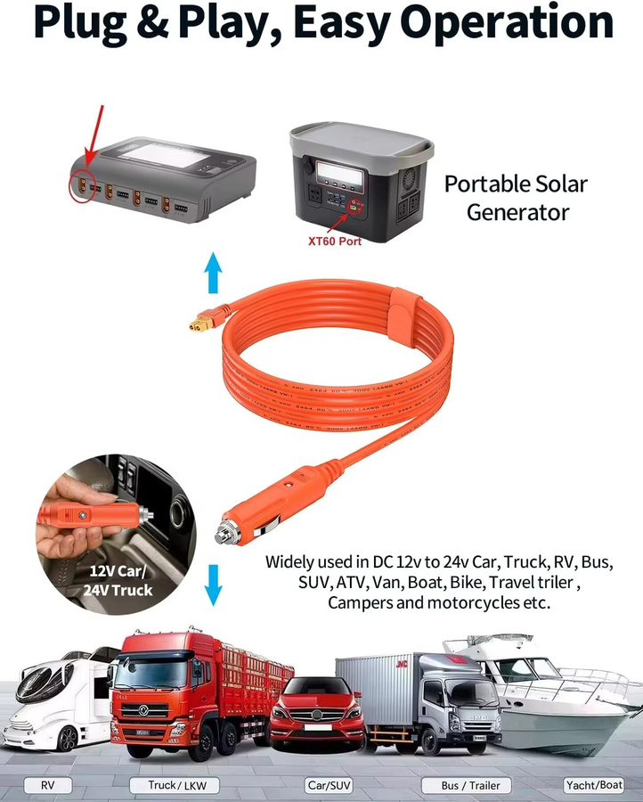 JMUYTOP Zigarettenanzünder auf XT60 Ladekabel 14AWG für 12/24V Autoladestecker kompatibel mit Jackery, EcoFlow und Anker Powerstations, Orange - Bild 4