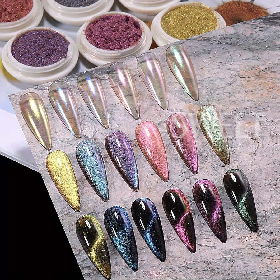 SWEET TREND Cat Eye Magnetisches Pulver, 6 Stück, Lila Grün, Aurora Effekt - Bild 2