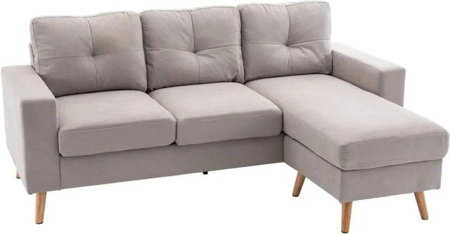 HOMCOM Ecksofa in L-Form mit Chaiselongue aus Leinen und Holz, Grau - Bild 1