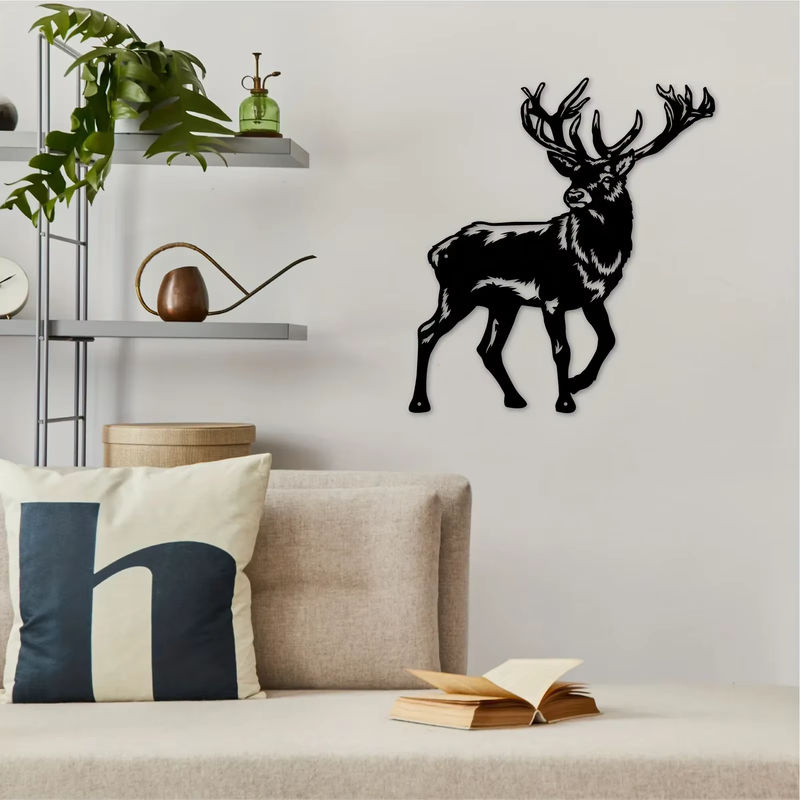 HELLOYOUNG Hirsch Wanddekoration aus Metall in Schwarz als Silhouette für Jäger und Outdoor-Kabinen - Bild 4