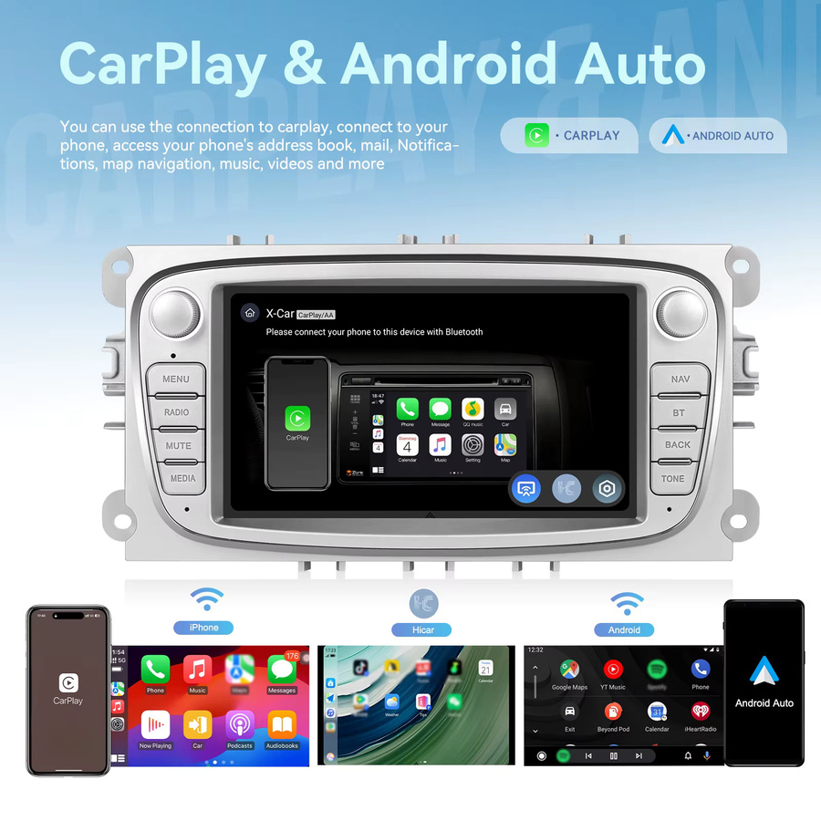 Podofo 8 Core Multimedia-Player für Ford Focus mit Android Auto, Apple CarPlay, GPS, Bluetooth und 4+64GB in Schwarz - Bild 3