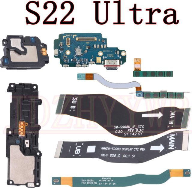 Samsung S22 Ultra 5G Ersatzteil Set mit Ladeport Antenne Bord MMW Modul Lautsprecher LCD Signal Motherboard Flexkabel - Bild 1