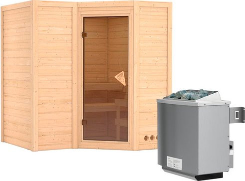 Karibu Sauna Riga 1 in Beige mit 9 kW Saunaofen und integrierter Steuerung für 3 Personen, B/T/H: 184 x 209 x 193 cm - Bild 1