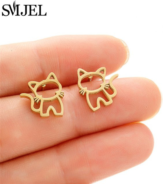 SMJEL Ohrstecker Edelstahl, Happy Cat, Gold, Damen - Bild 1