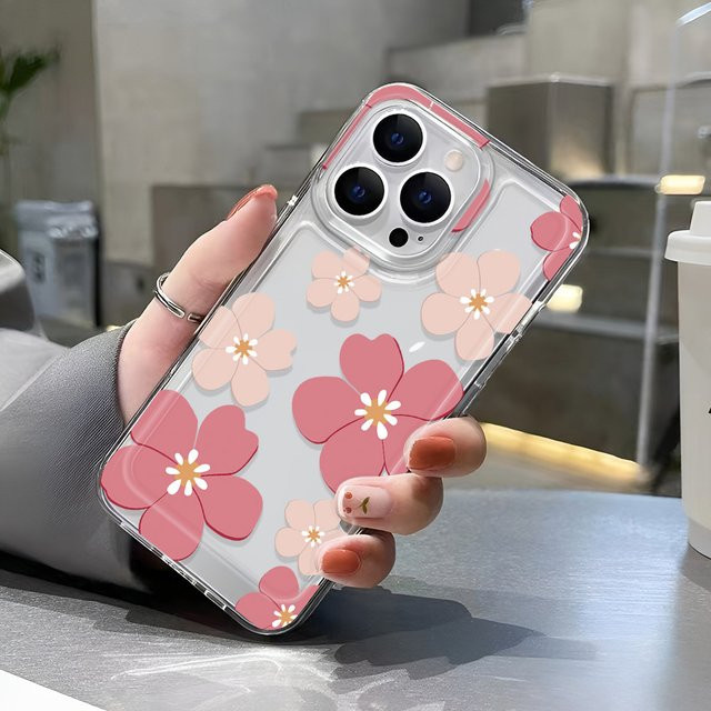 Transparente Handyhülle mit rosa Sakura Blumen-Design aus TPU für iPhone 17 16 15 14 13 12 11 Pro Max - Bild 1