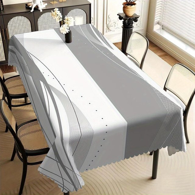 Schmutzabweisende Tischdecke von JMG Household Supplies mit abstraktem Wellendesign in Grau und Weiß, B/B: 140 x 240 cm - Bild 1