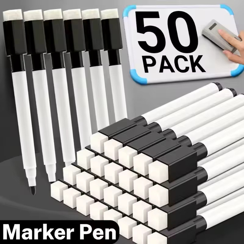 2-in-1 Whiteboard-Markierungsstift in Schwarz, trocken abwischbarer Schreib- und Zeichenstift für Schule und Büro - Bild 4