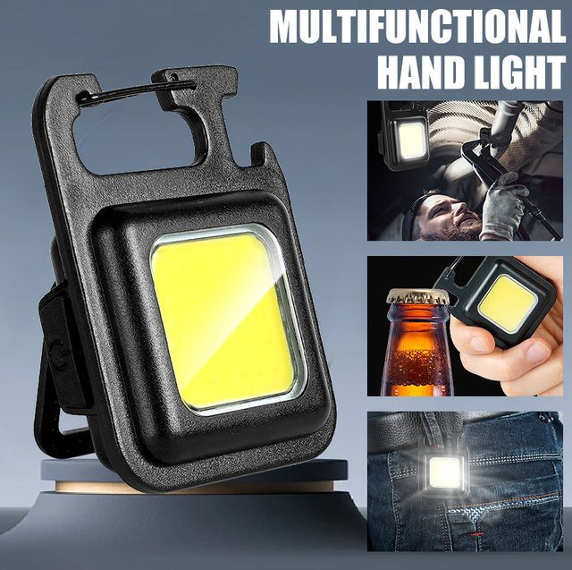 Heinast Mini-COB-Schlüsselanhänger-Taschenlampe in Schwarz, wiederaufladbare LED-Arbeitsleuchte mit Magnet für Notfälle und Outdoor-Camping - Bild 1