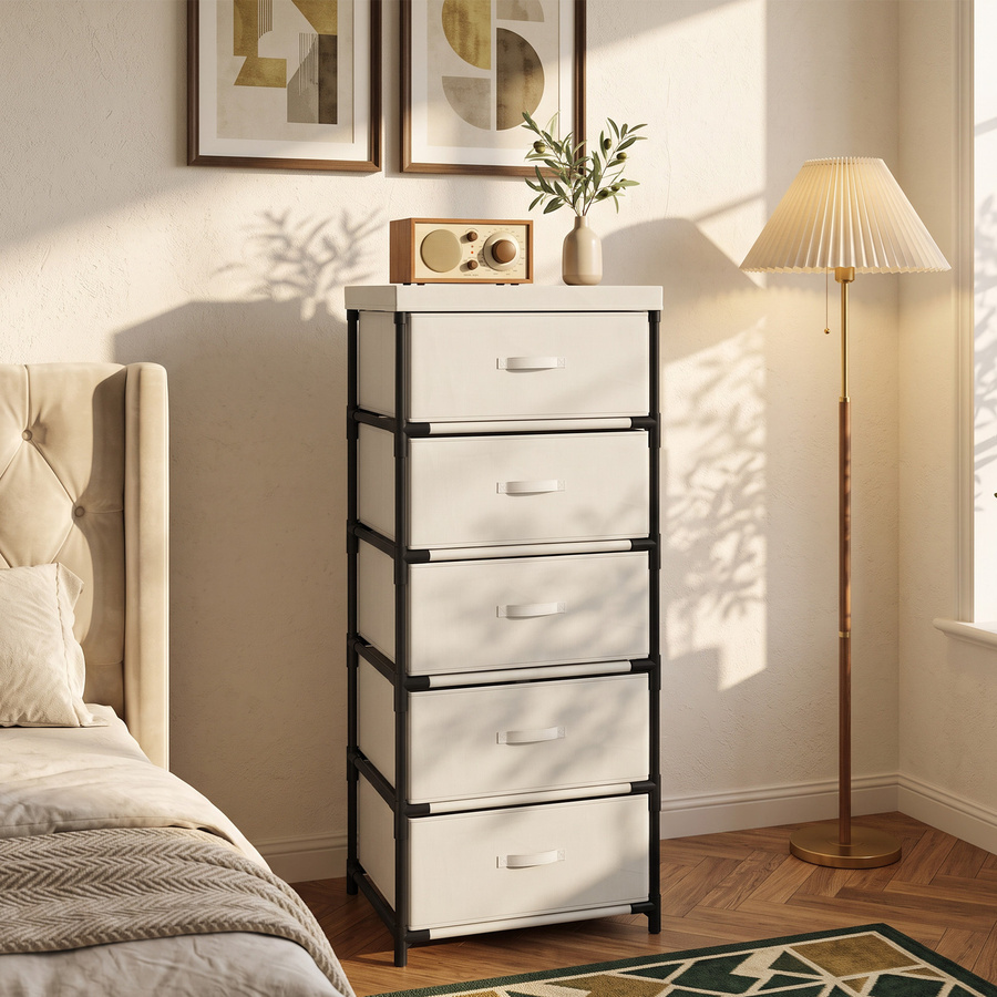 HOMCOM Kommode mit 5 Stoffschubladen in Beige mit Stahlrahmen für Schlafzimmer, Wohnzimmer und Büro - Bild 2