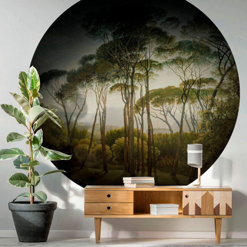 K&L Wall Art Vliestapete Runde Vliestapete Kiefern Wald Retro Landschaft, mehrfarbig, matt - Bild 2