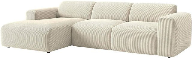 Vente-unique Relaxsofa Pogni in Beige aus Rippensamt mit L-Form und elektrischer Sitzfunktion - Bild 1
