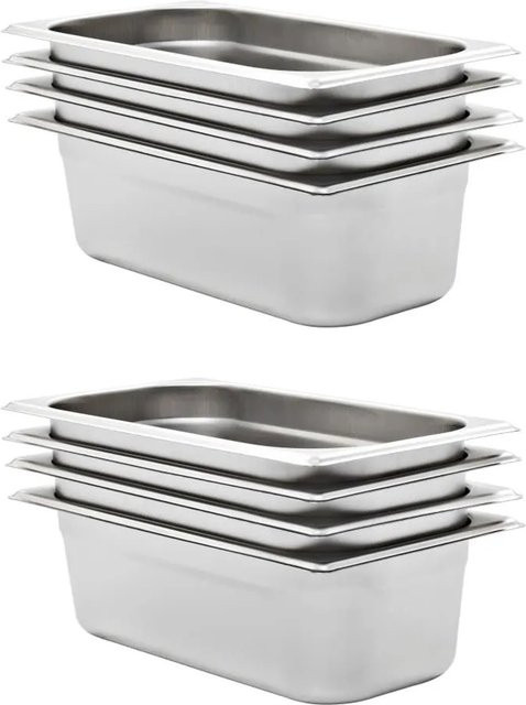 vidaXL Gastronormbehälter Set aus Edelstahl, 8 Stück, Farbe Silber, GN 1/3, Höhe: 10 cm, stapelbar - Bild 1