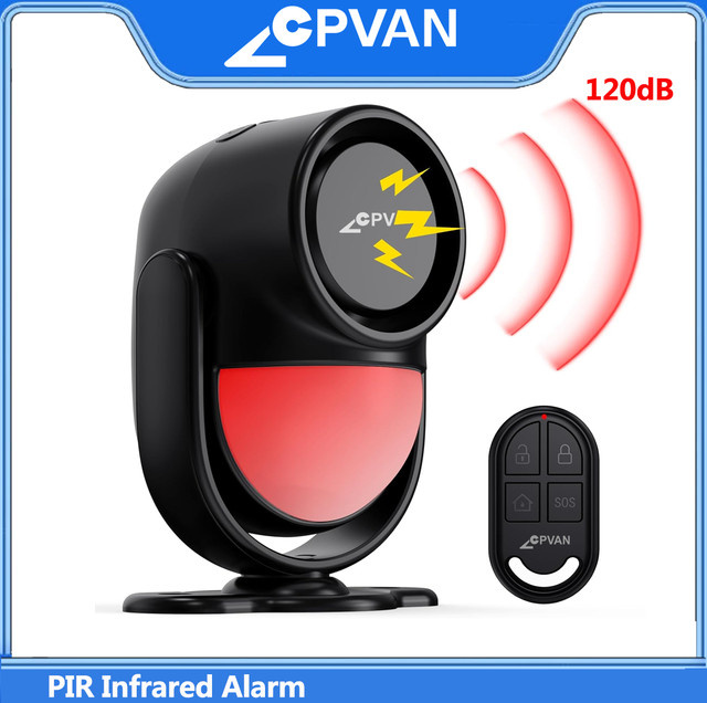 CPVAN PIR-Infrarot-Bewegungsmelder mit Alarm, 120 dB Einbruchalarm für Zuhause, inklusive Fernbedienung und Türsensor, Farbe: Weiß - Bild 1
