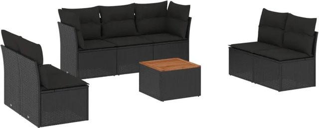 vidaXL 8-teilige Garten-Sofagarnitur in L-Form aus schwarzem PE-Rattan mit Sitzkissen und Tisch - Bild 1