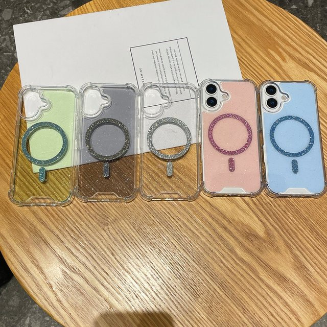 Glitzernde magnetische Handyhülle für iPhone 17, 16, 15, 14 Pro Max Plus Air in Transparent mit kabellosem Laden - Bild 1