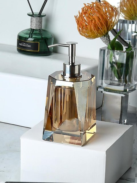 Trend Aura Badezimmer-Set aus Bernstein-Glas mit Seifenspender und Tablett, braun - Bild 1