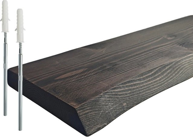 Relaxdays Wandregal aus Kiefernholz in Schwarz mit Baumkante und rustikalem Design, Breite: 60 cm - Bild 1