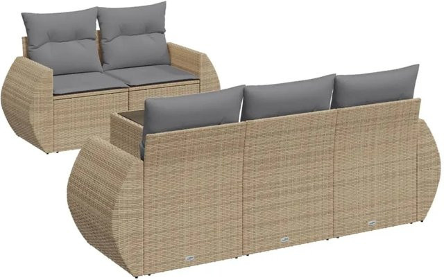 vidaXL 6-teilige Garten-Sofagarnitur aus Poly-Rattan in Beige-Grau mit Kissen und Gartentisch inklusive Stauraum - Bild 1
