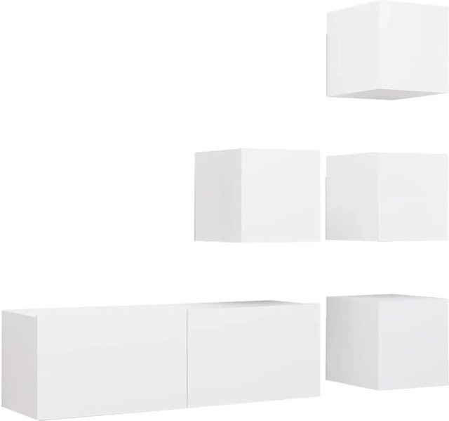 vidaXL 5-teiliges TV-Schrank-Set modern Weiß aus Holzwerkstoff, B/T/H: 1 x 100 x 30 x 30 cm und 4 x 30,5 x 30 x 30 cm - Bild 1