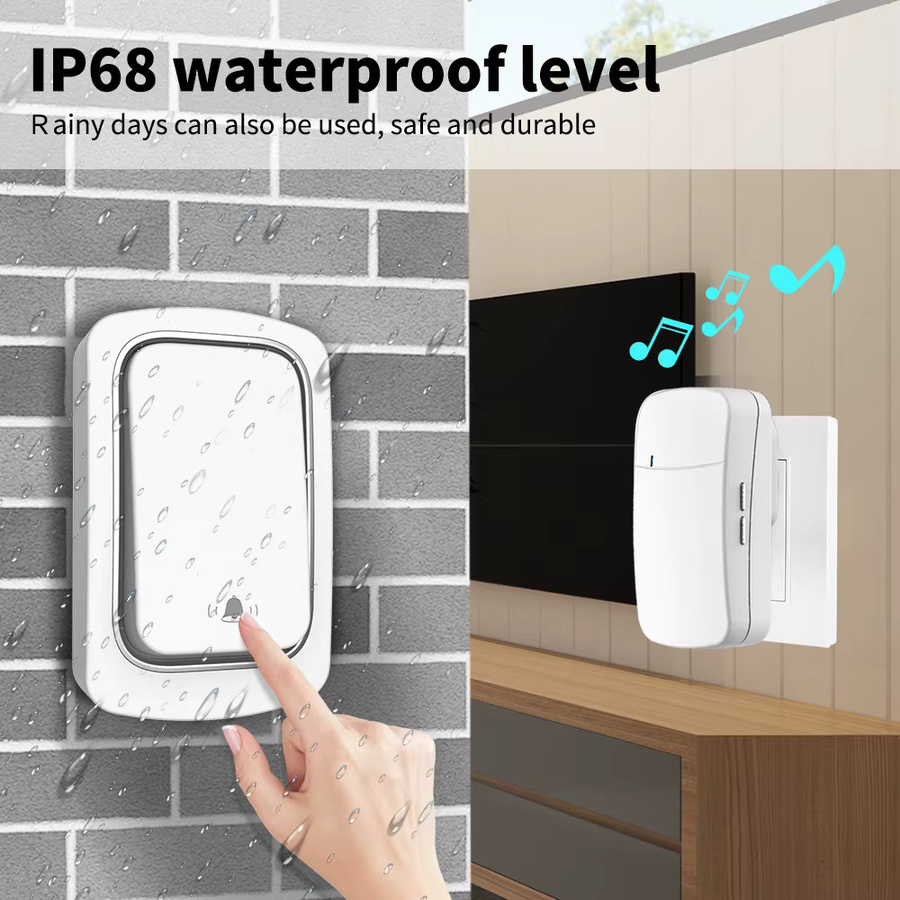 SIXWGH Kabellose Türklingel Set in Weiß, wasserdicht und selbstbetrieben durch kinetische Energie ohne Batterie - Bild 2