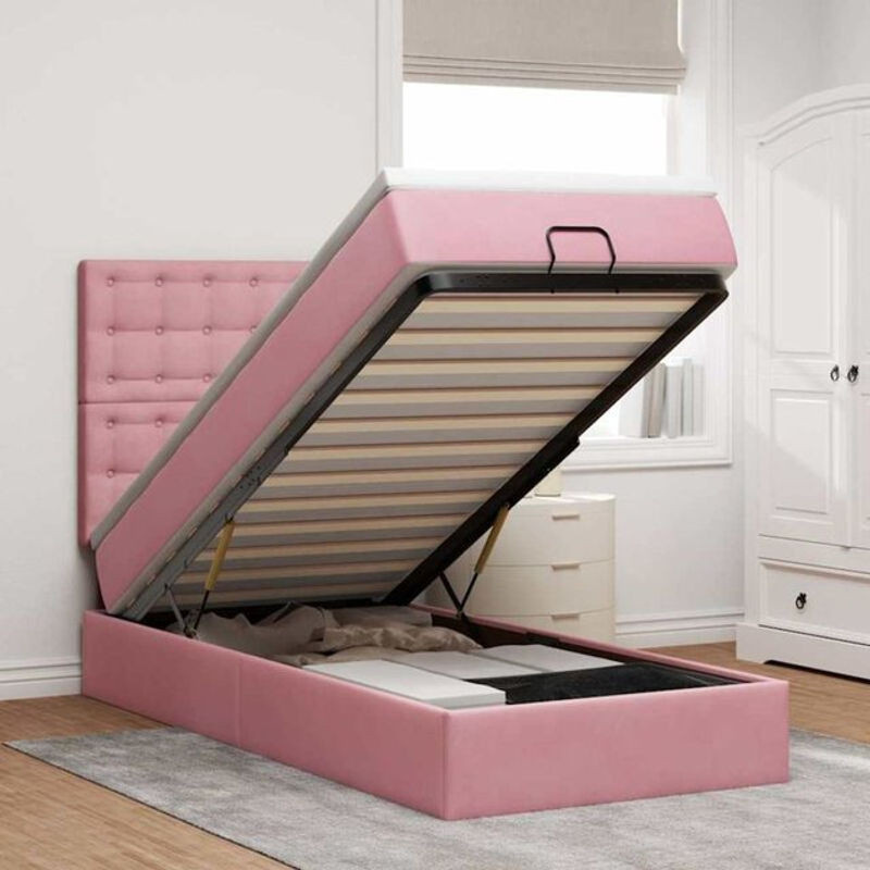 Vidaxl Polsterbett Ottoman mit Matratze und LED in Rosa aus Samt, B/T/H: 200 x 80 x 118 cm - Bild 1