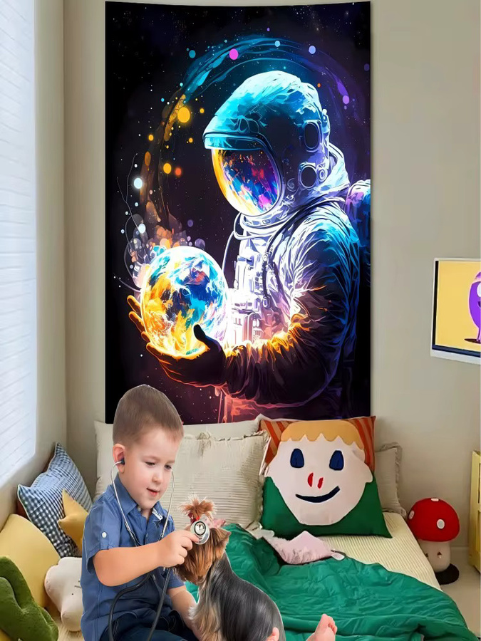 VIKAMA Fluoreszierender Wandteppich mit Astronaut Motiv in Multicolour, Wanddekoration für Wohnzimmer und Schlafzimmer, B/H: 58 x 75 cm - Bild 3