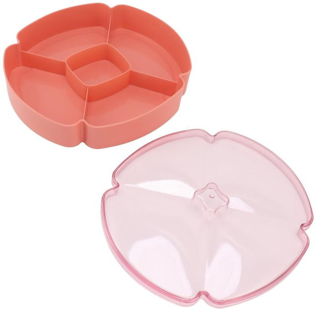 OutsideWorld Snack Serviertablett Rund aus Kunststoff mit 5 Fächern in Rosa und Transparent - Bild 1