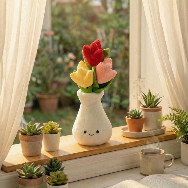 Yiran toy Süße Blumenvase Plüschtier, Orchidee Lilie Löwenzahn Tulpe, ab 3 Jahren - Bild 1