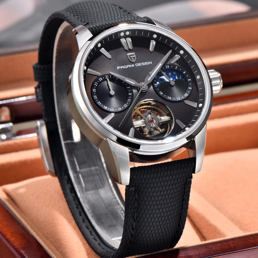 PAGANI DESIGN Armbanduhr, Automatik, Edelstahl, lila, Mondphase, 41 mm, Herren - Bild 3
