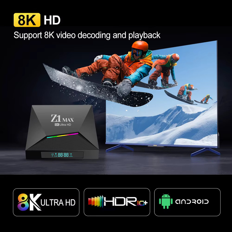 CLIBABIQBOX Z1 Max Smart TV Box mit Android 15, Allwinner H618 Quad Core, 4G, 5G Dual WiFi, BT5.0, Media Player für HD 8K 4K IPTV, Schwarz - Bild 4