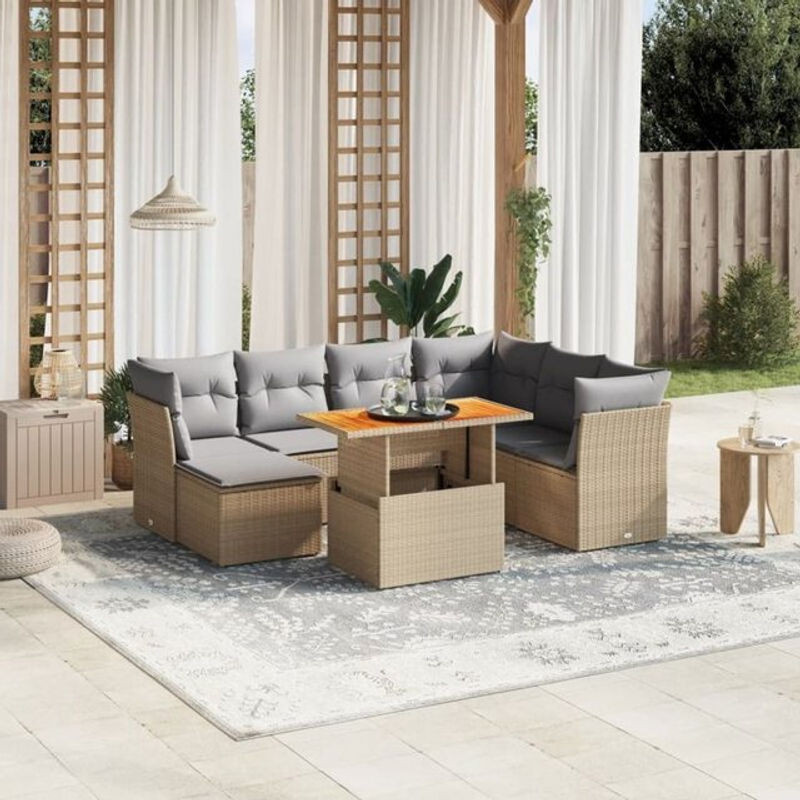 8-tlg. Garten-Sofagarnitur mit Kissen aus Polyrattan und Stahl in Beige von vidaXL - Bild 1