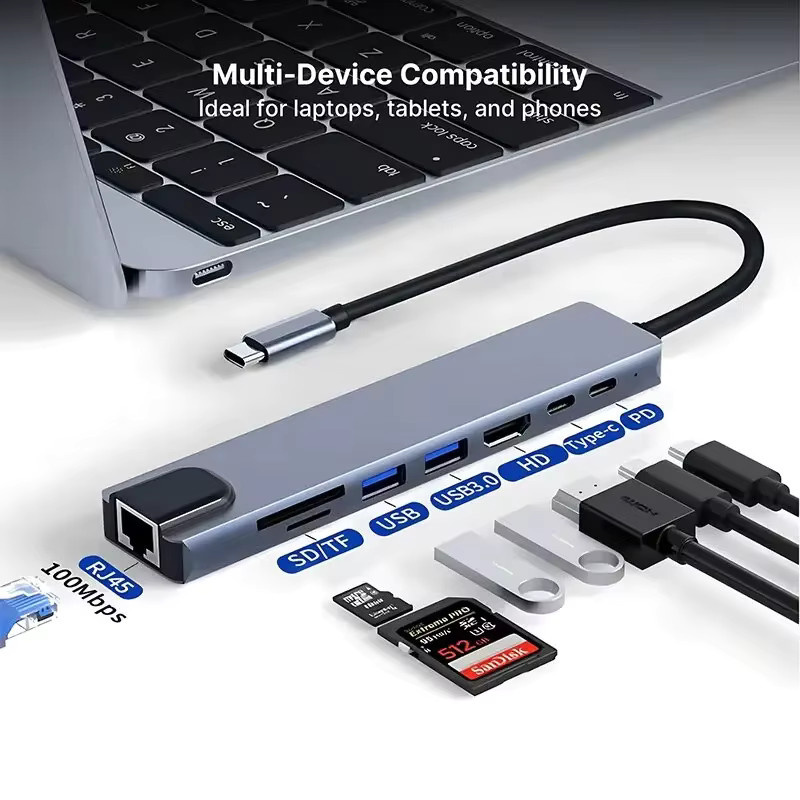 GGBEE 8-in-1 USB-C Dockingstation mit HDMI, RJ45 Ethernet, SD/TF-Slot und USB 3.0/2.0 für MacBook und Laptops - Bild 2