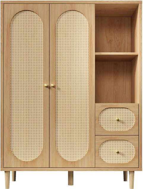 Merax Kleiderschrank Eiche mit 2 Türen und integrierten Schubladen, B/T/H: 120 x 44 x 161 cm - Bild 1