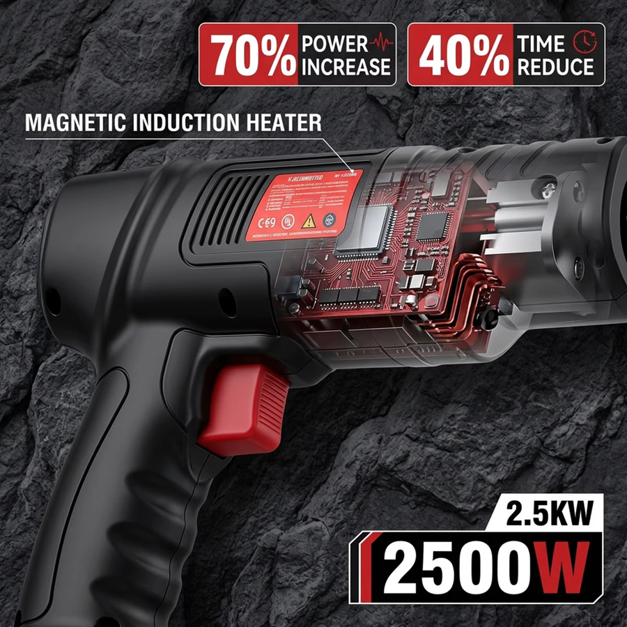 Podofo Magnetischer Induktionsheizer 2500W in Schwarz, Handgehaltener Bolzenentferner und Schnellheizgerät zur Entfernung rostiger Muttern für Kfz-Werkstätten und Mechaniker - Bild 2
