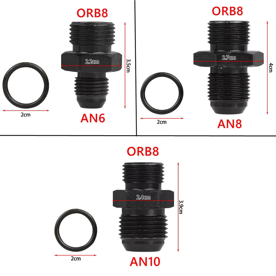 SPEEDRACING Aluminium Flare Anschluss Adapter für Lachgas-Kraftstoffschläuche, gerade Stecker-zu-Stecker Verbindung, Schwarz - Bild 2