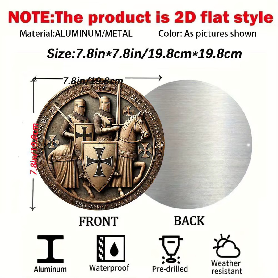 CIFBUY Runde Aluminium-Wanddekoration im Vintage-Stil mit mittelalterlichem Kreuzritter-Emblem in Gold, Durchmesser: 7,8 cm - Bild 2