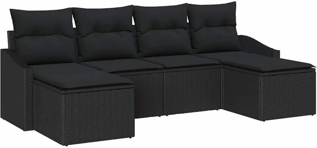 vidaXL Garten-Sofa-Set 6-teilig aus Poly-Rattan in Schwarz - Bild 1