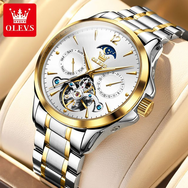 OLEVS Armbanduhr Automatik, Edelstahl, Blau, Herren - Bild 1