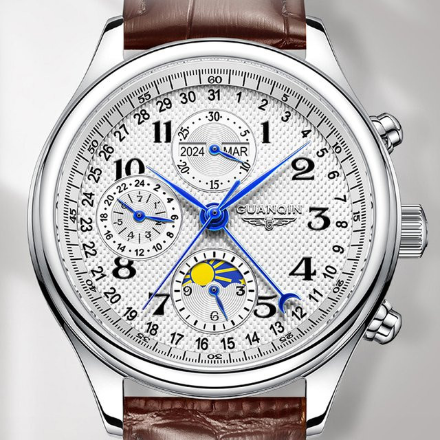 GUANQIN Armbanduhr, Automatik, Edelstahl, Leder, Silber, Herren - Bild 1