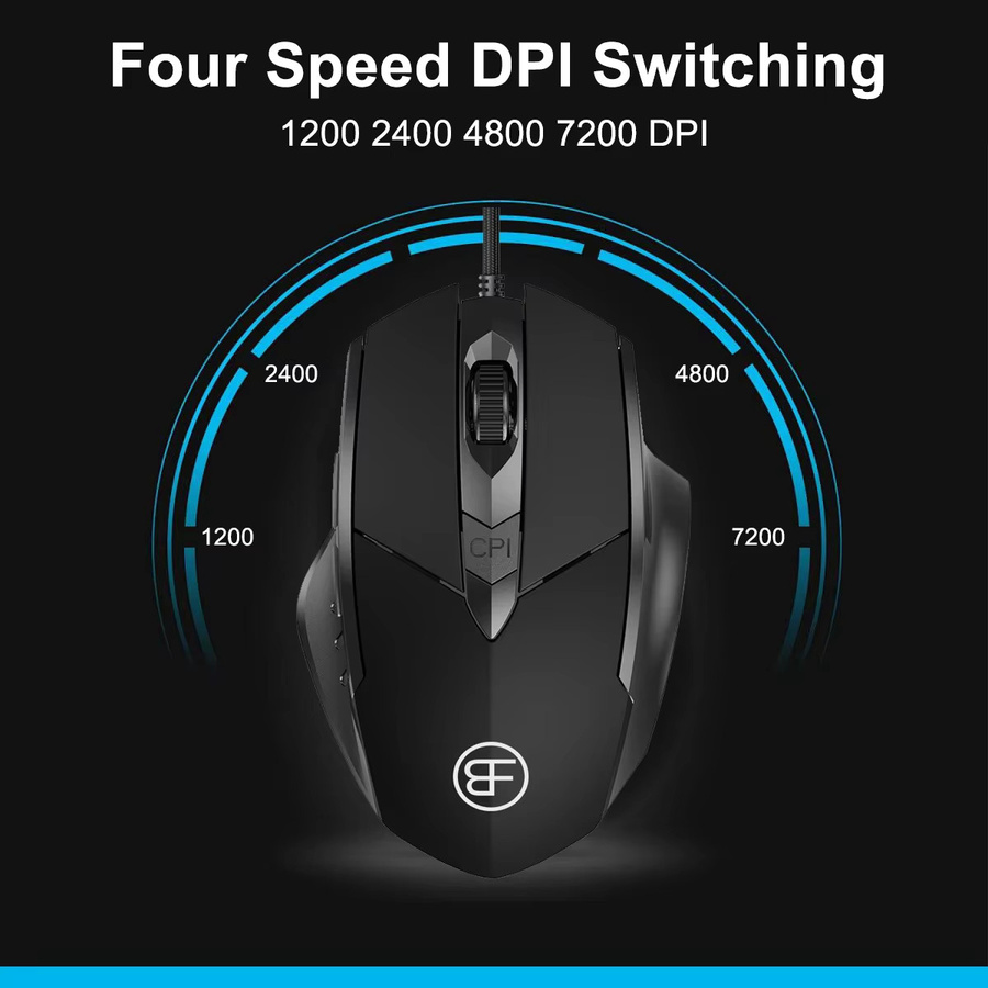 BalanceFit RGB Gaming-Maus mit 6 Tasten und einstellbaren 4-7200 DPI, ergonomisches Design, Schwarz - Bild 2