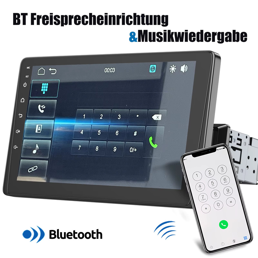 ESSGOO Universal Autoradio mit 9 Zoll Touchscreen, 1 DIN, Wireless Apple CarPlay und Android Auto, Bluetooth, USB, AUX, Mirror Link und Lenkradsteuerung, Schwarz - Bild 5