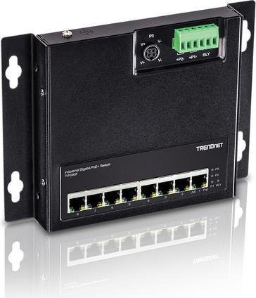 TRENDnet TI-PG80F Industrial Unmanaged Switch mit 8 x 10/100/1000 Mbps Ports und PoE+ (200 W) in Schwarz, DIN-Schiene und Wandmontage - Bild 1