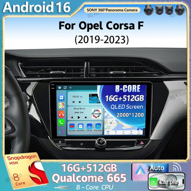 RSNAVI Android 16 Autoradio für Opel Corsa F 2019 - 2023 mit 2K QLED Display, GPS, CarPlay, 4G und Multimedia-Videoplayer in Schwarz - Bild 1