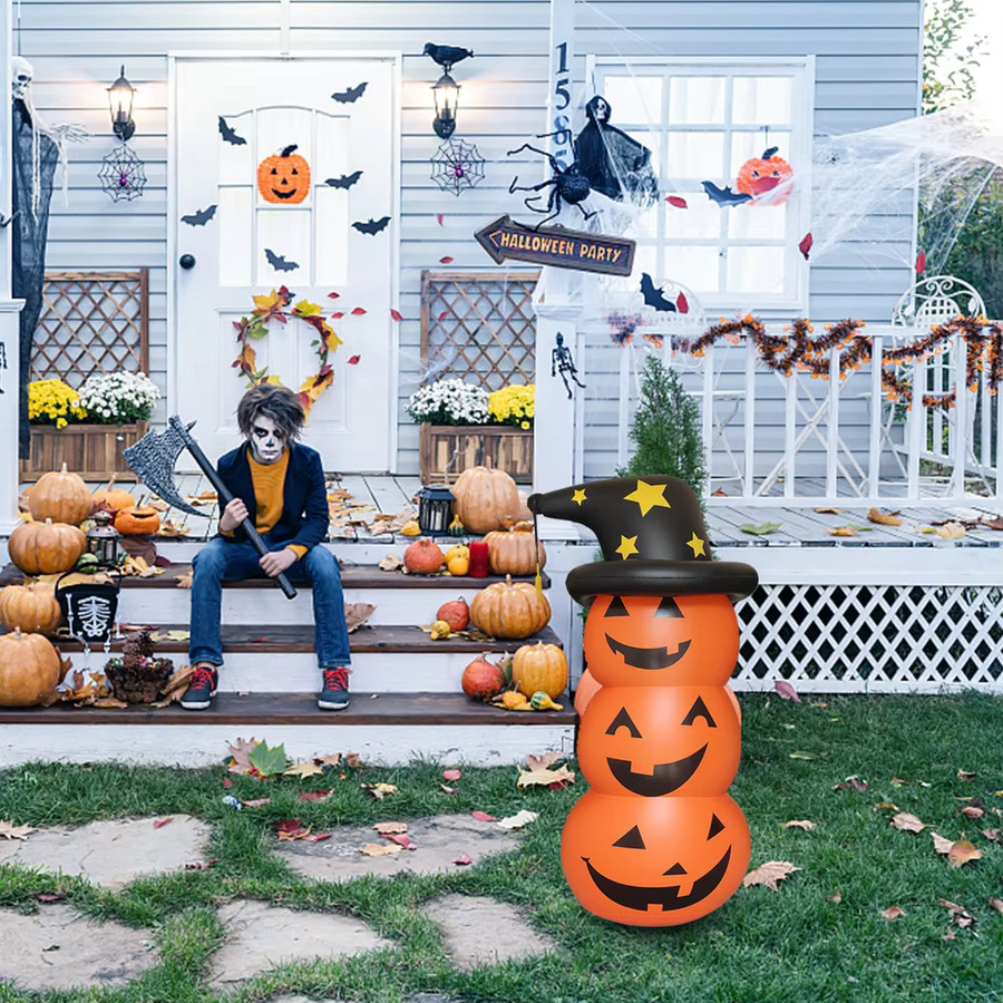 HOSPORT Halloween aufblasbarer Kürbis Geist in Orange als gruselige Deko für Außenhof und Spukhaus - Bild 5