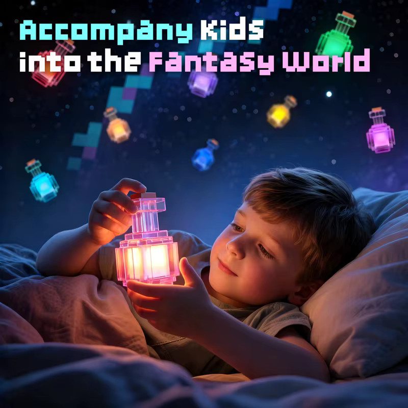 Haifeng MC Game LED-Nachtlicht in Pixel-Stil, wiederaufladbare Trankflaschen-Tischlampe mit 7 Farben, Multicolor - Bild 4